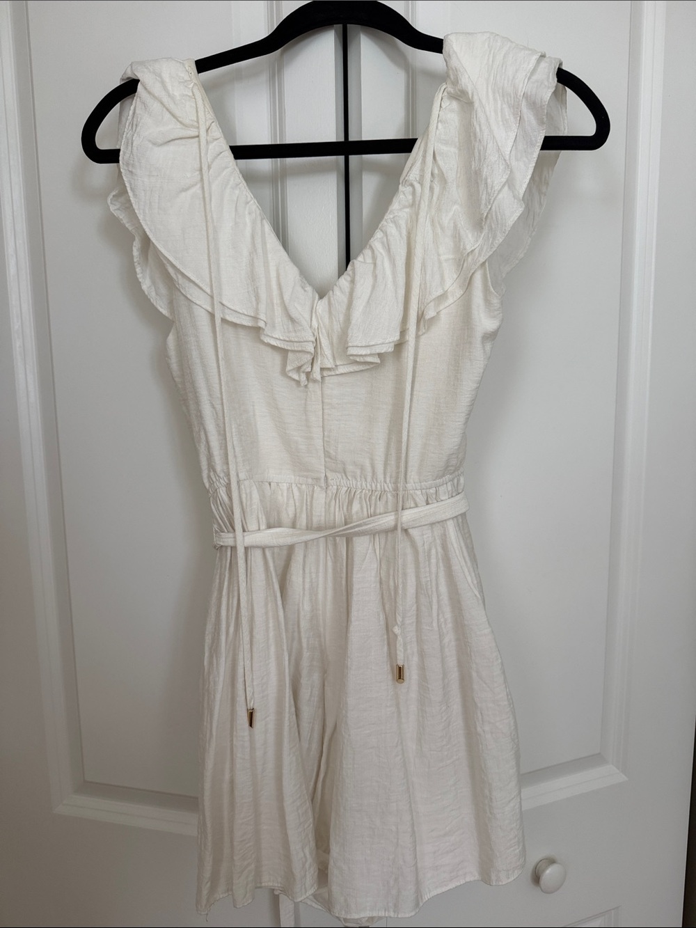 Women’s White Ruffle One-Piece Romper - Picture 2 of 2